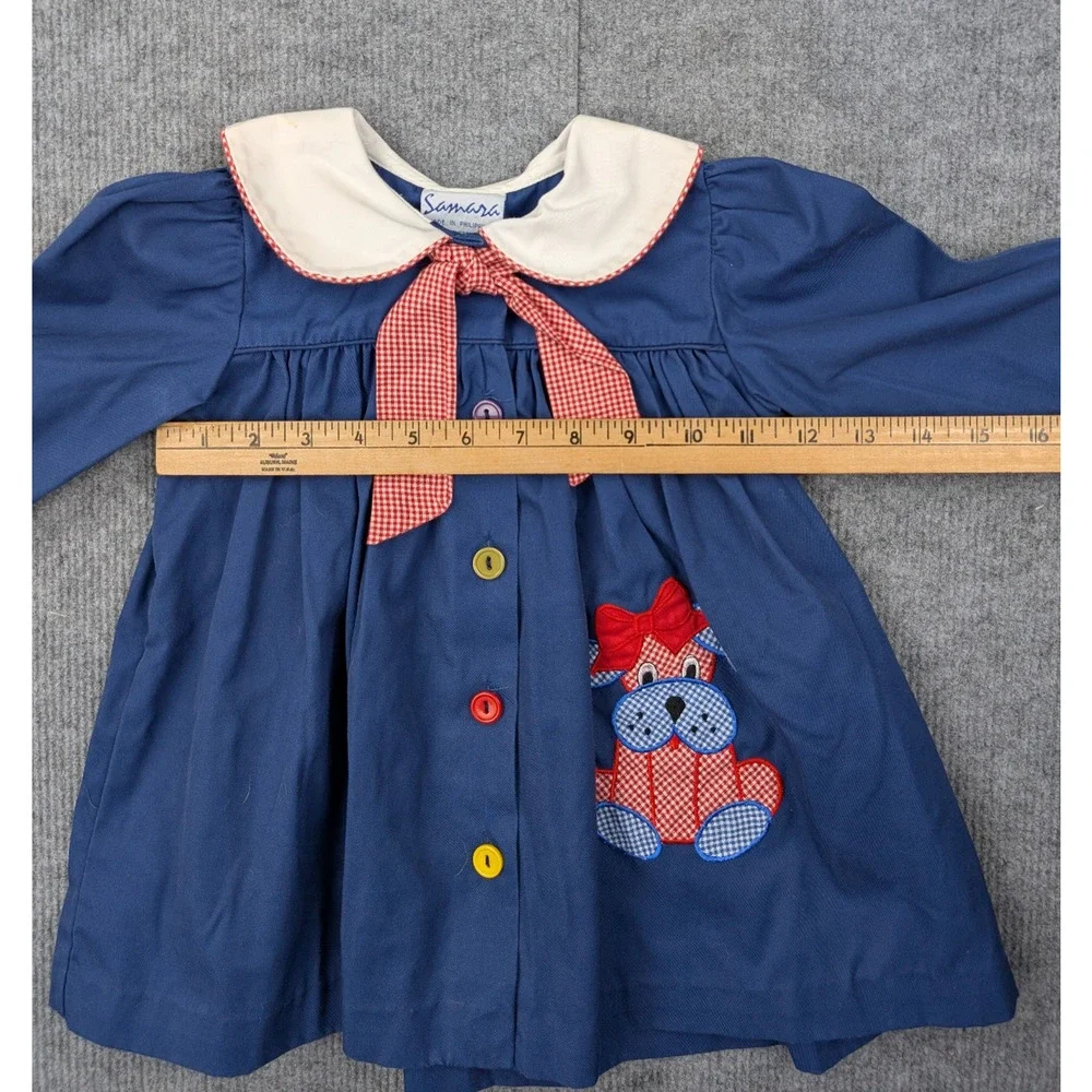 Vintage Samara Dress Girls 2T Toddler Retro Peter Pan Collar Puff Sleeve Preppy